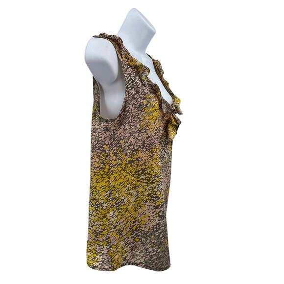 Gap Blouse Printed Ruffle V-neck WMNS S Gray/Pink/Yellow Sleeveless Geo Pattern - Picture 2 of 9